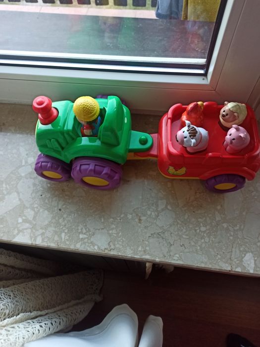 Zabawka , grający , wydający , dzwięki , zwierząt , traktor z przyczep