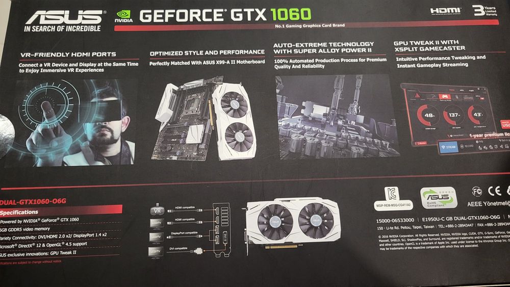 Placa Gráfica Asus Geforce Gtx 1060 em estado novo