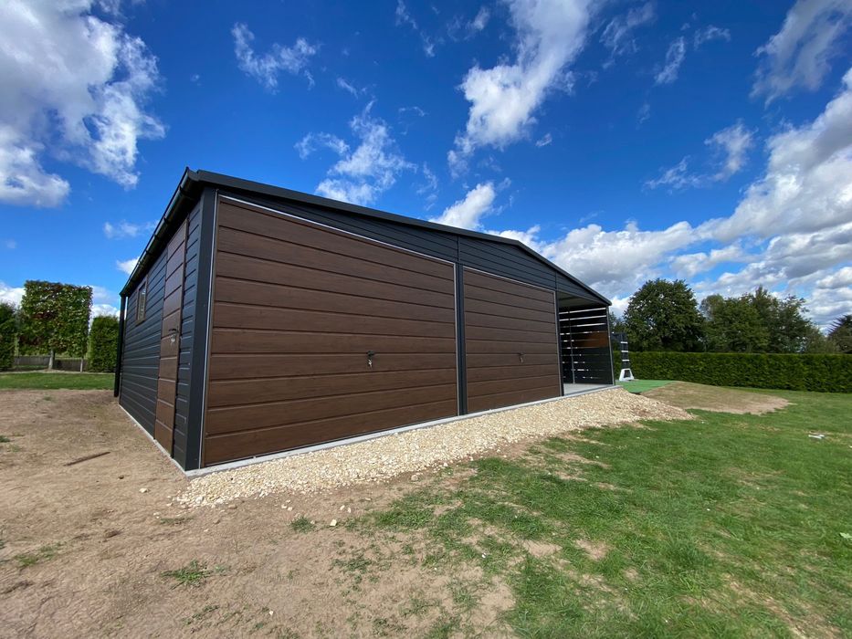 Producent: garaż blaszany grafit mat + orzech 9x6. PROFIL ZAMKNIĘTY