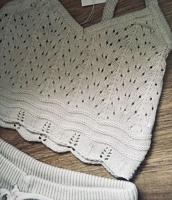 Nowy komplet  ażurowy bawełna/spodenki top bluzka cotton beżowy