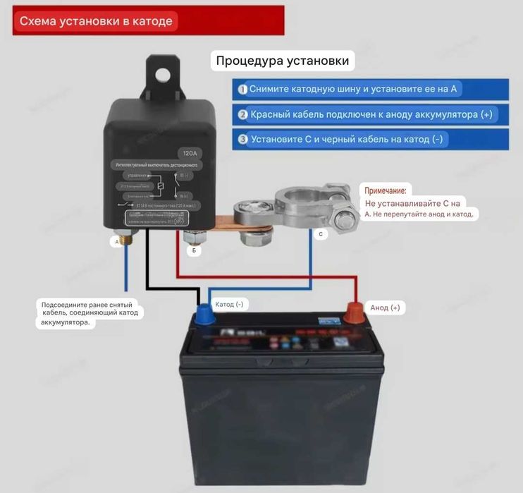 Дистанційний вимикач маси акумулятора. Реле 12В 200А Выключатель массы