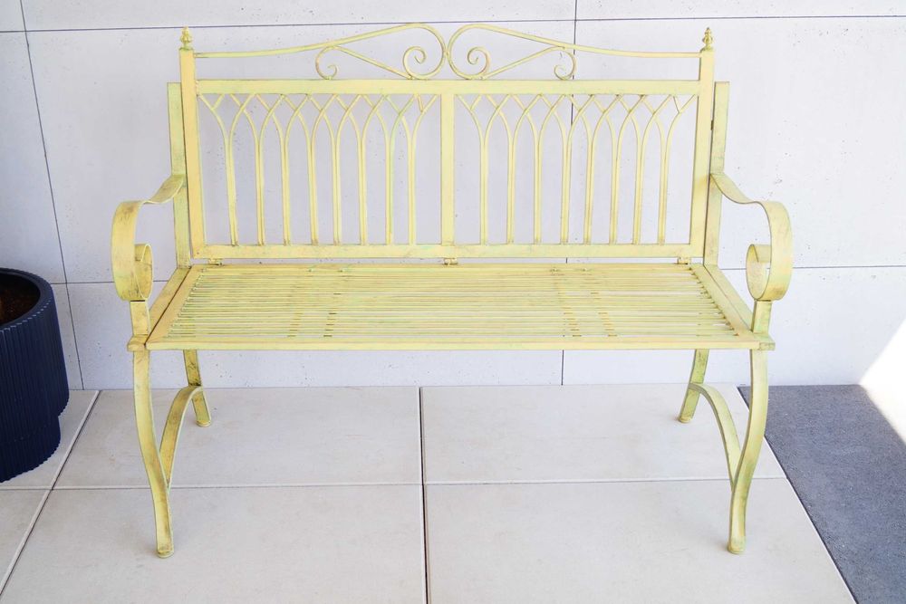 Metalowa ławka ogrodowa zielona patynowana retro