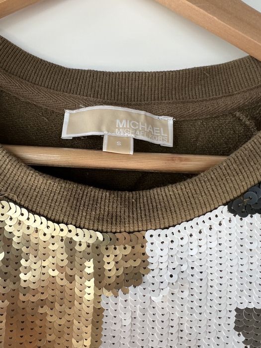 Bluza Michael Kors, bluzka zielona moro, z cekinami