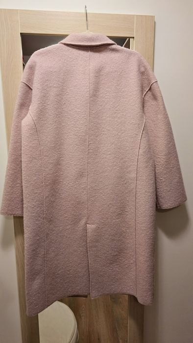 Zara nowy płaszcz damski boucle oversize pudrowy róż M
