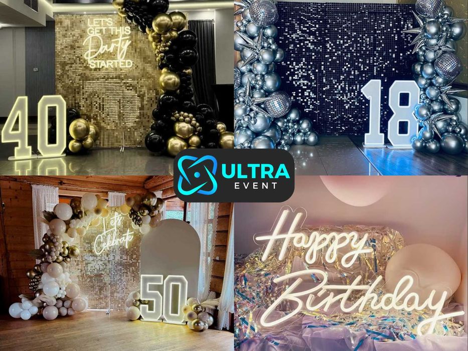 Cyfry 18 40 50, roczek, ledon Happy Birthday do ścianki balonowej