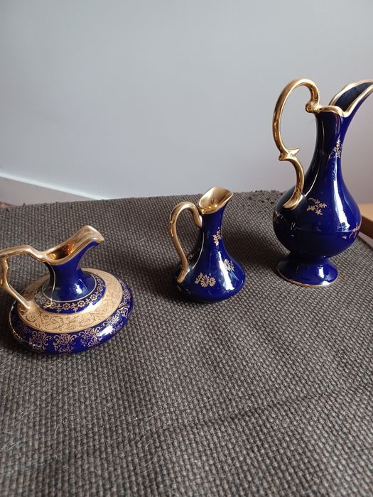 Conjunto 3 jarros Limoges porcelana francesa e ouro