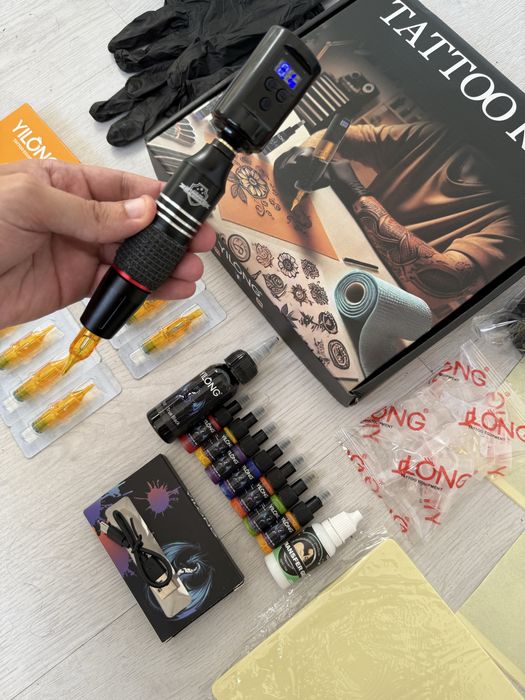 Kit Tattoo/ Tatuagem COMPLETO Máquina Pen Sem Fios c/Pele treino