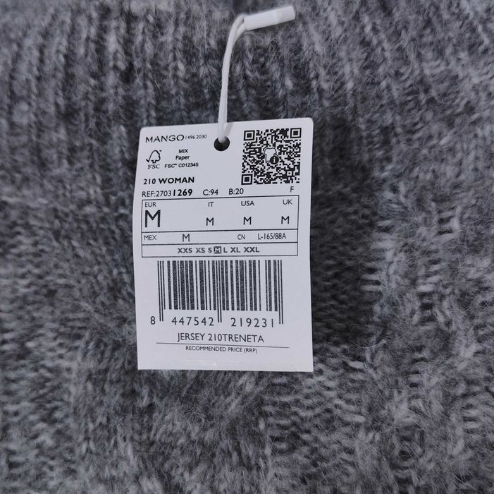 Sweter Półgolf Splot Warkocze Szary Mango |R. M