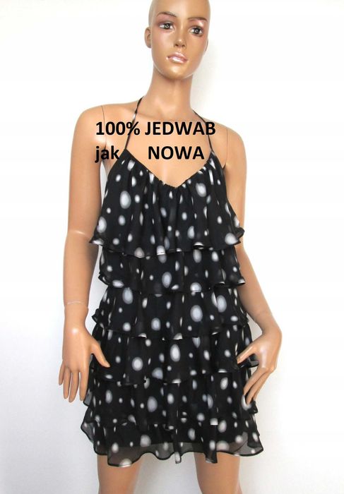 Glam by Caprice sukienka falbany vintage 100% jedwab 10 38 M jak NOWA