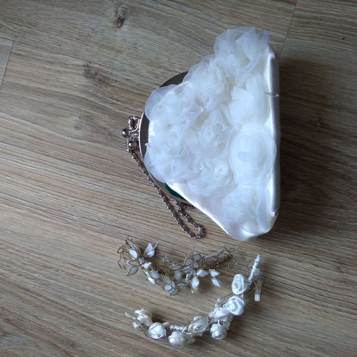 Mini torebka w ròże plus ozdoby do włosów,ślub, komunia