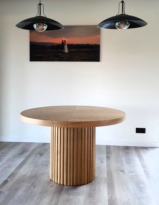 Nowoczesny stół dębowy okrągły rozkładany lamele 2x50cm Loft 8