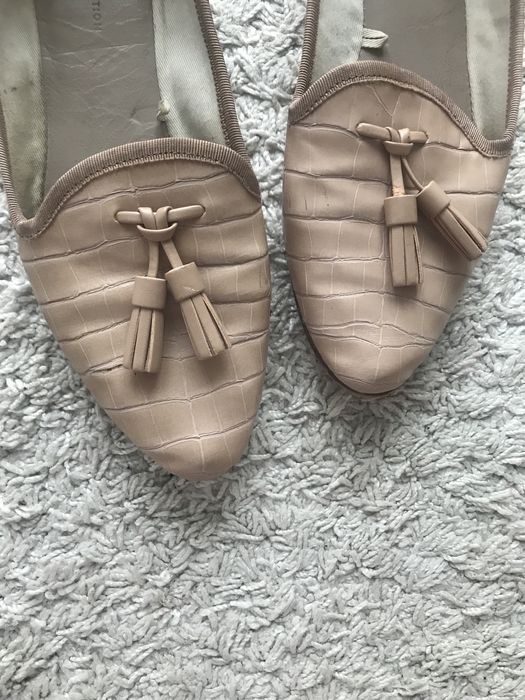 Zara baleriny, na plaskim, rozmiar 38, beżowe, skóra