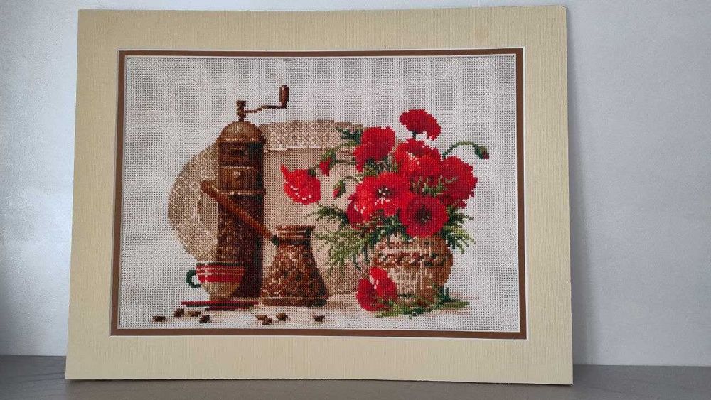 Вишита картина на кухню маки, кава, каволомка