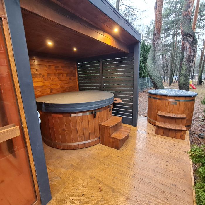 sauna ogrodowa z przedsionkiem, spa zewnętrzne premium, producent