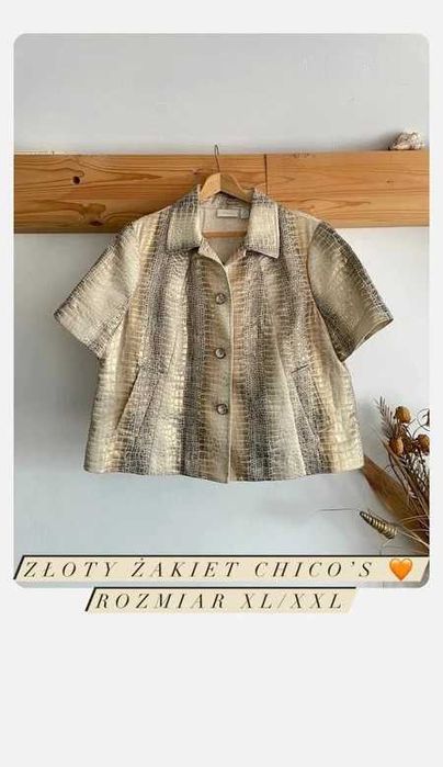 Żakiet, damski, elegancki, do pracy, vintage, złoty, XL/XXL