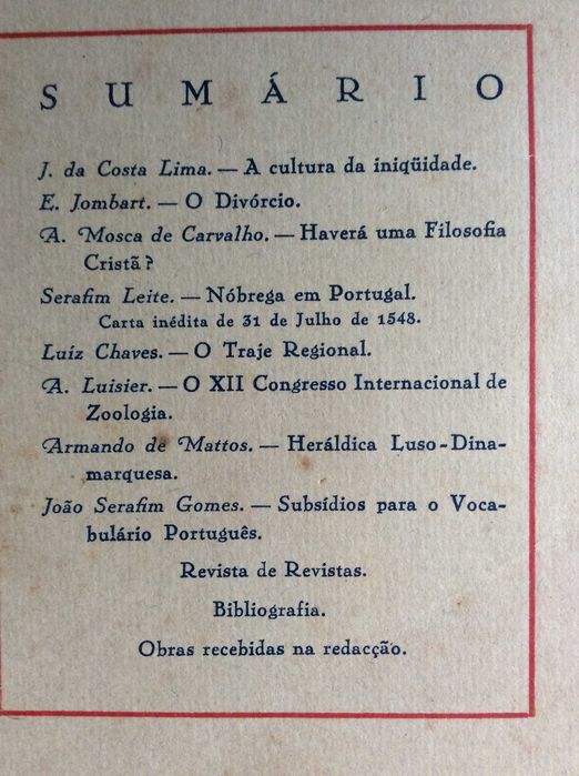 Brotéria. Revista contemporânea. de cultura,1935. Ver sumário.