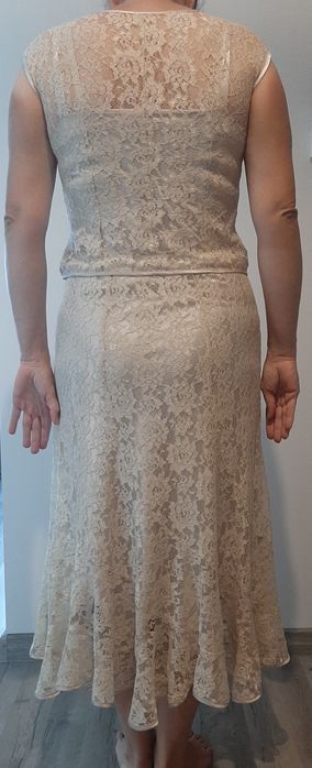 Sukienka dwuczęściowa beżowa wesele ślub komuniauroczystość koronka