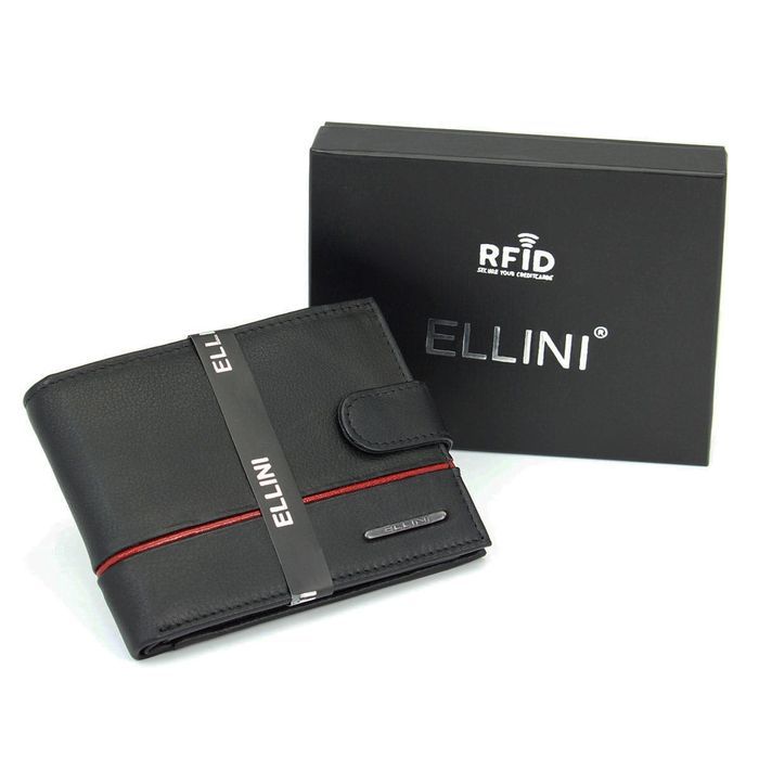 skórzany portfel męski z rfid ellini - czarno-czerwony