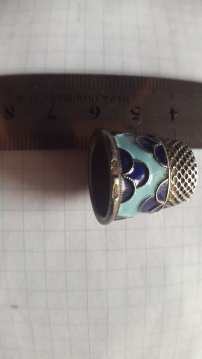 Серебряный наперсток(916 проба), Эмаль ручной раскраски, СССР
