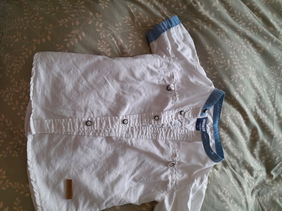 Koszula że stójka chłopiec 122/128 len i bawełna