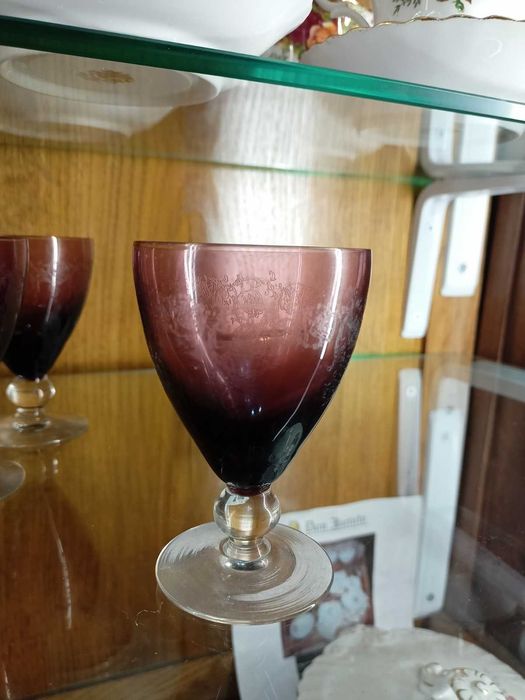 Conjunto Copos Vidro Cor Púrpura Pirogravados