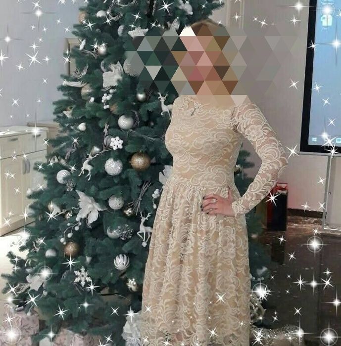 Сукня з гепюру, бежева, нарядна, 48