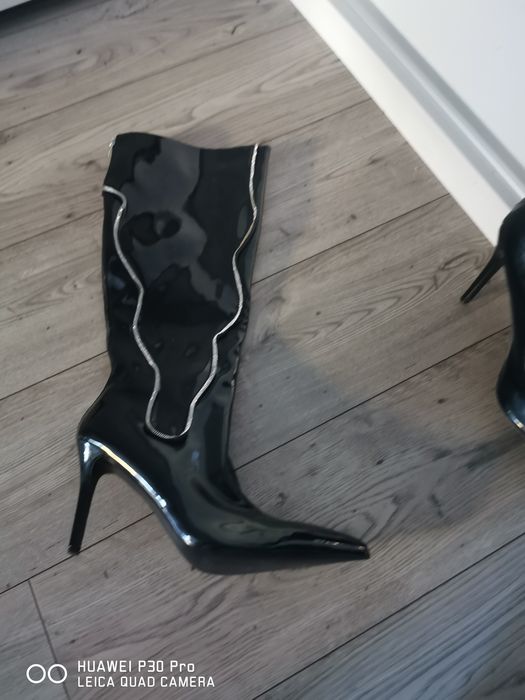 Szpilki kozaki lakierki r 45 czarne Nowe