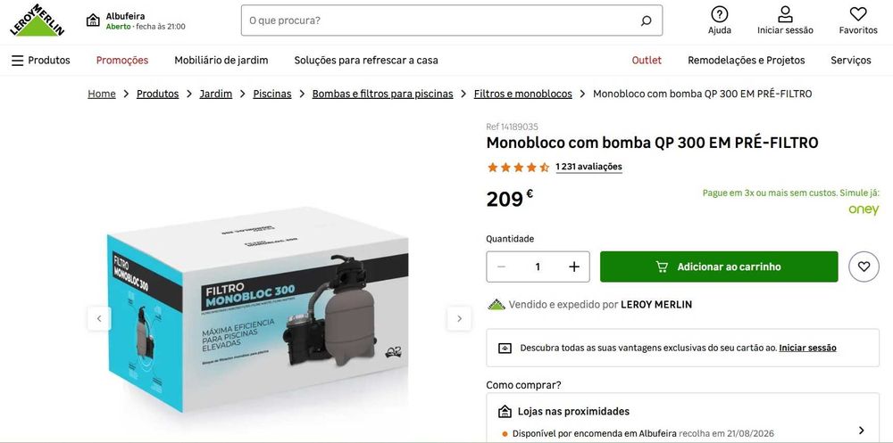 Monobloco 300 0,25hp com Pré-filtro + Skimmer