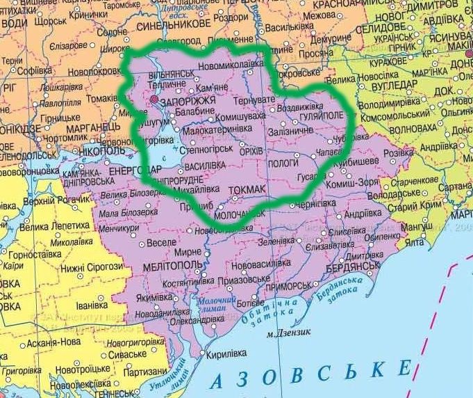Карта запорожской области подробная с мелкими населенными