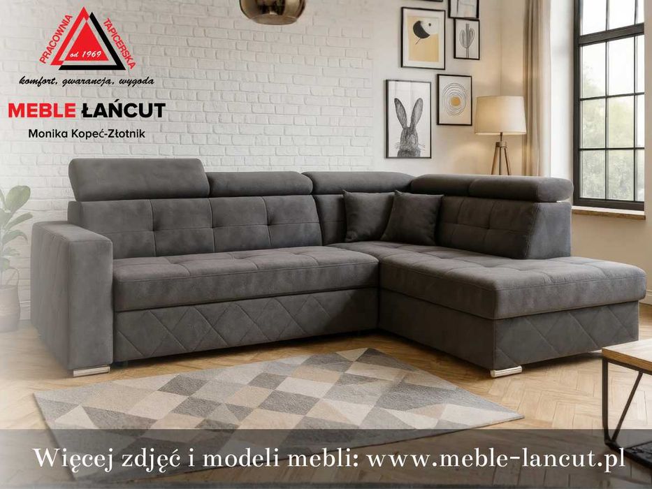 Narożnik Sofa ROCK, Gruby Bonell+ Pasy,Zagłówki reg, schowek,na wymiar