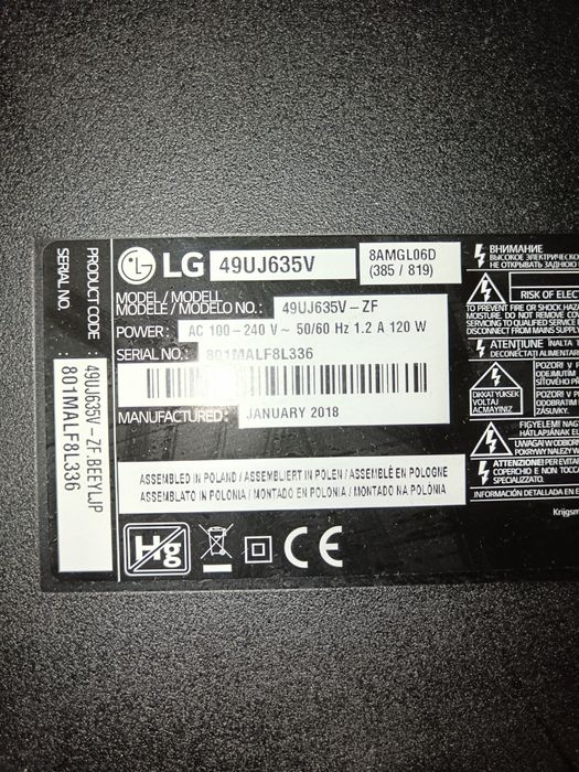 LG 49UJ635V uszkodzony