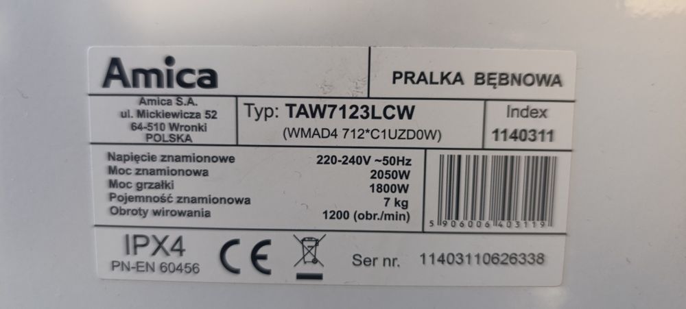 Mechanizm blokady drzwi do pralki Amica TAW 7123 LCW