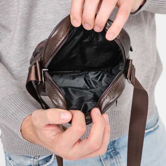 Чоловіча сумка з натуральної італійської шкіри, коричнева, Польща