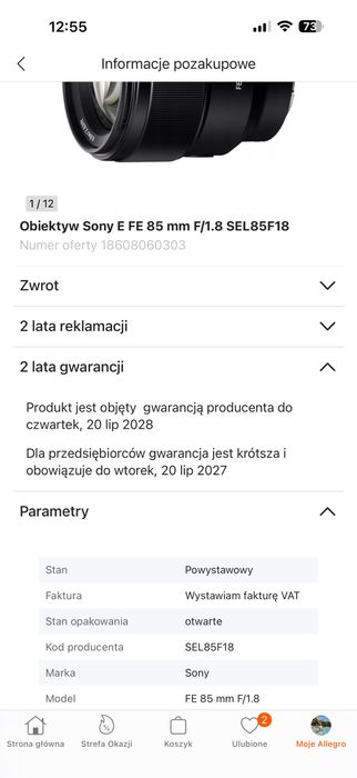 Sony FE 85mm f/1.8 – stan powystawowy, gwarancja 2 lata