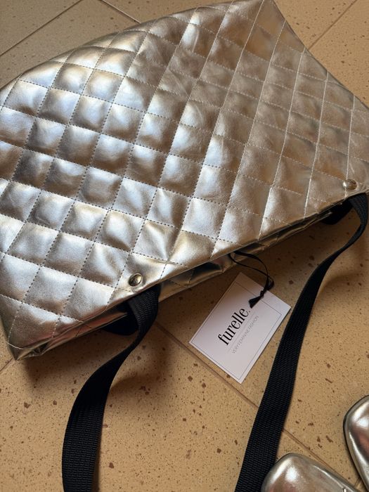 Zestaw srebrne baleriny r.38  i torebka typu shopper