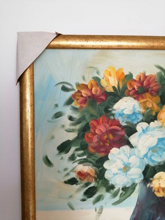 Obraz olej płótno kwiaty w wazonie