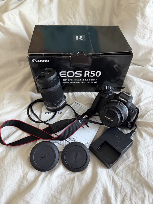 Canon R50 + RF-S 18-45 i RF-S 55-210 mm kit zestaw stan bardzo dobry