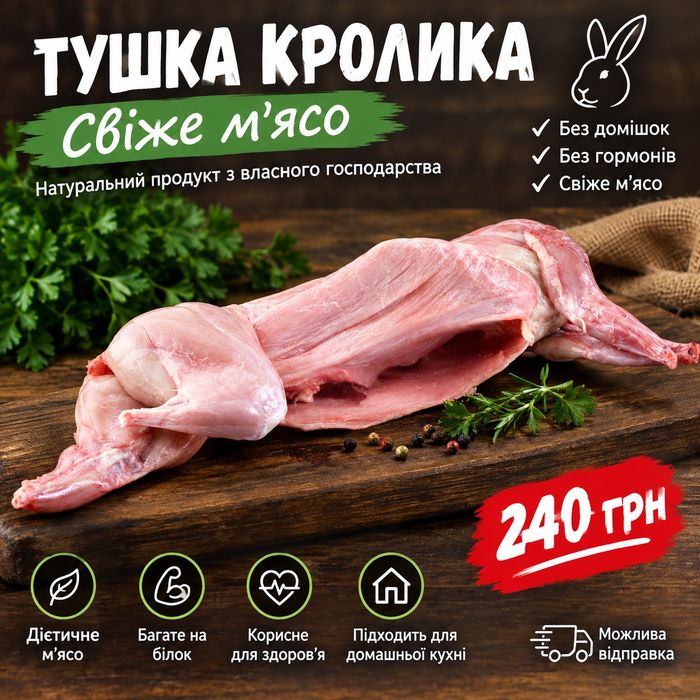Продам м'ясо кроликів 240 грн кіло