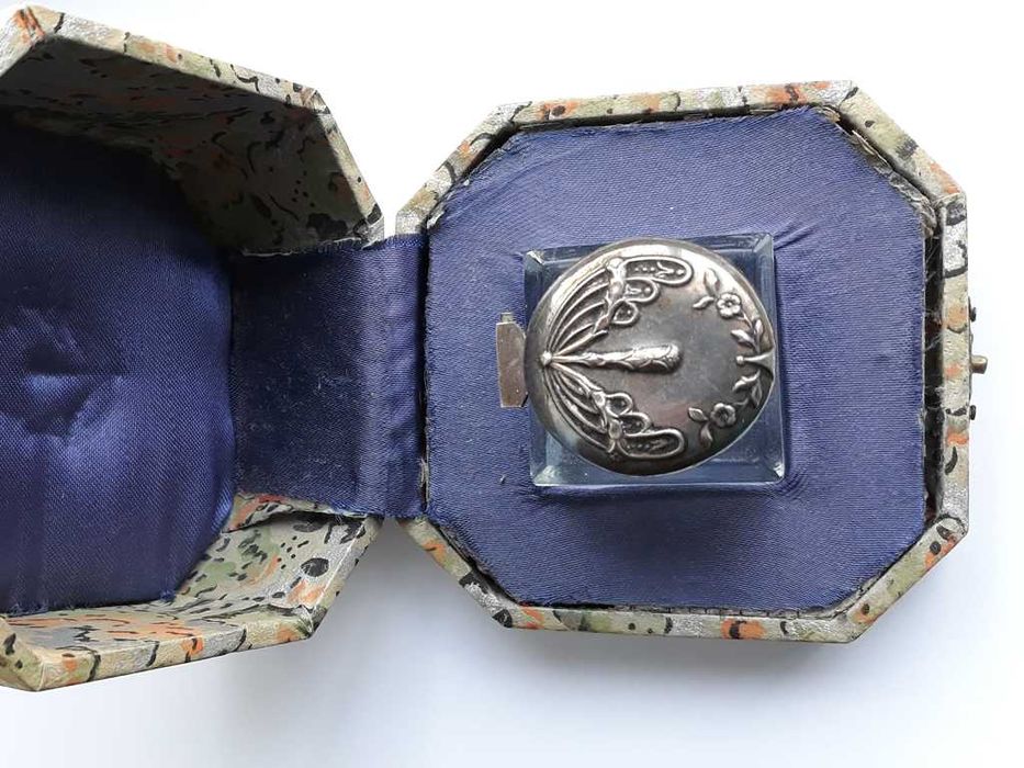 Caneta de prata e Tinteiro em estojos anos 30