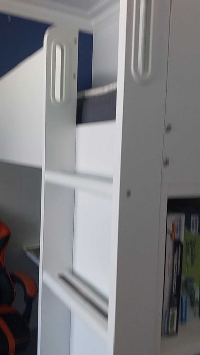 Cama alta, branco branco/com secretária c/4 gavetas, 90x200 cm