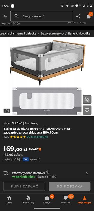 Tulano barierka 180 x 70 do materacy 15-25