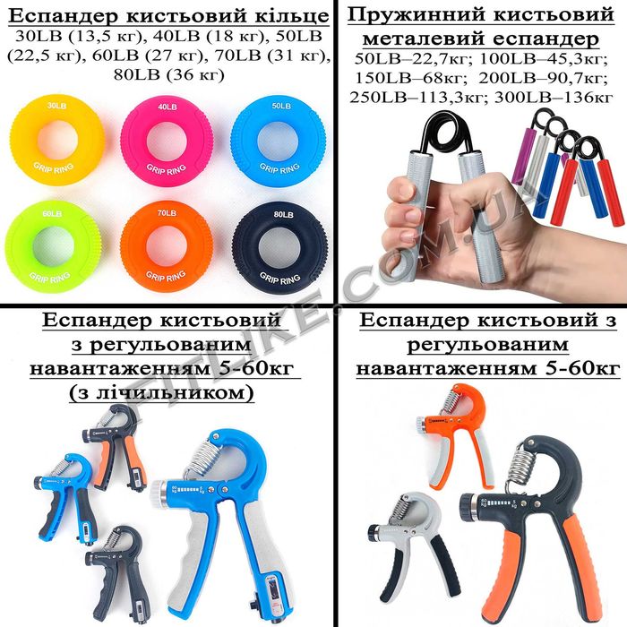 Кистьовий еспандер 13кг - 136кг гумовий, металевий, пружинний для рук