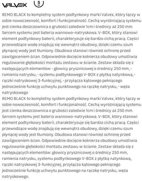 System podtynkowy Valvex Remo Black prysznic deszczownica