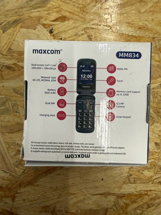Telefon z klapka Maxcom MM834 na gwarancji, kupiony 23.09.25r.