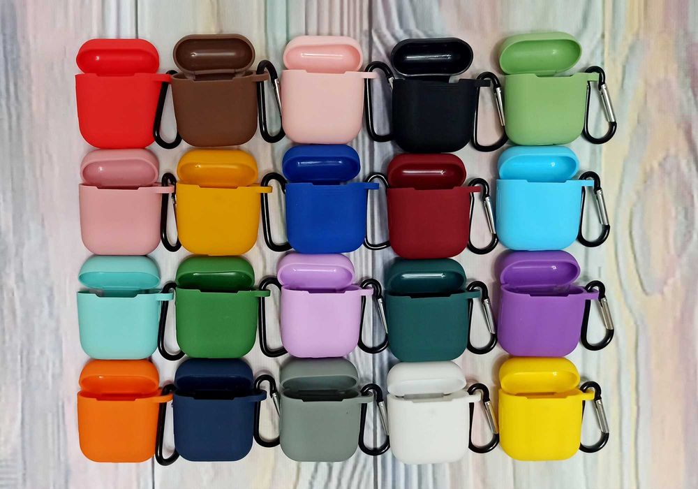 Силиконовый чехол кейс с карабином для наушников AirPods аирподс 1/2