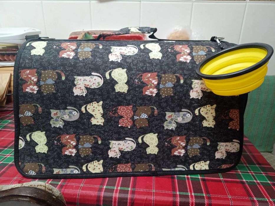 Transportadora prática e desmontável para gatos com um design de gatinhos
