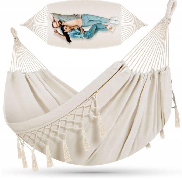 Hamak ogrodowy Wygodny DUŻY mocny BOHO  150x 220