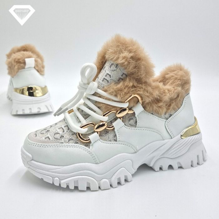 Traperki Sportowe Damskie Białe-Beige 37 sneakers