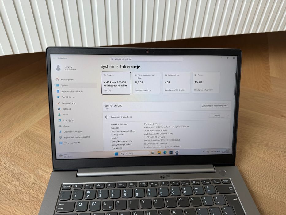 Laptop Lenovo ThinkBook 14 G3 ACL 36 GB RAM 512 GB SSD 5700 U Ryzen 7 14” FHD