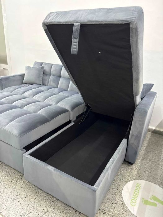 Sofa cama chaiselongue cinza Levamos a sua casa Envio Gratis